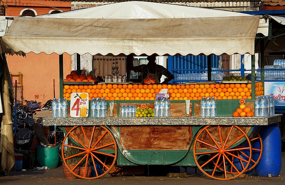 street, trader, seller, orange, fresh, juice, marrakesh, morocco, architecture, real people