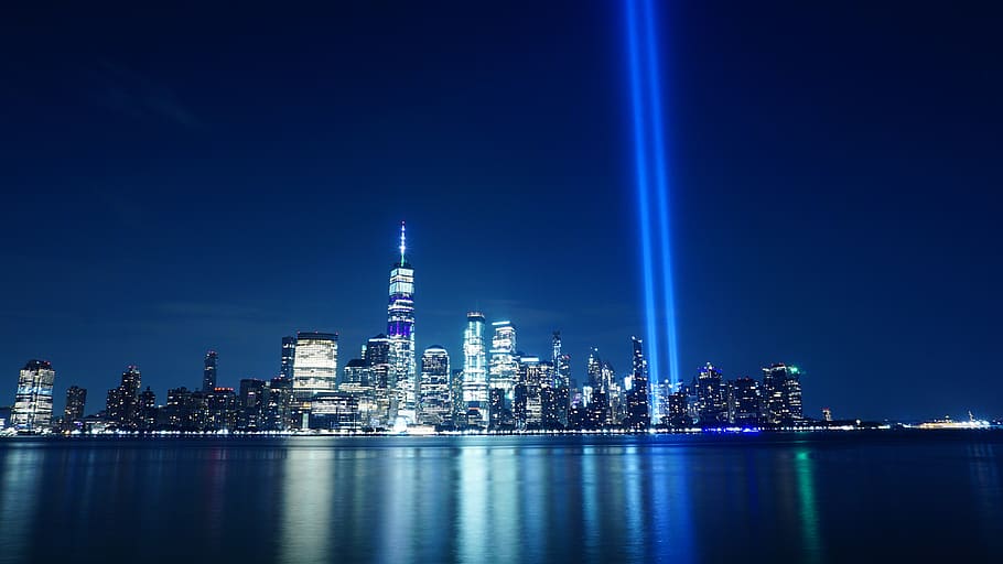 upeti dalam cahaya, 9 11 peringatan, nyc, kota New York, 911, wtc, Manhattan, Arsitektur, pencakar langit, Pemandangan kota
