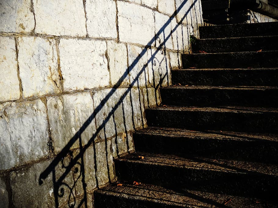 escaleras, treppengeländer, sombra, barandilla, escalera, emergencia, escalones y escaleras, escalones, interiores, arquitectura