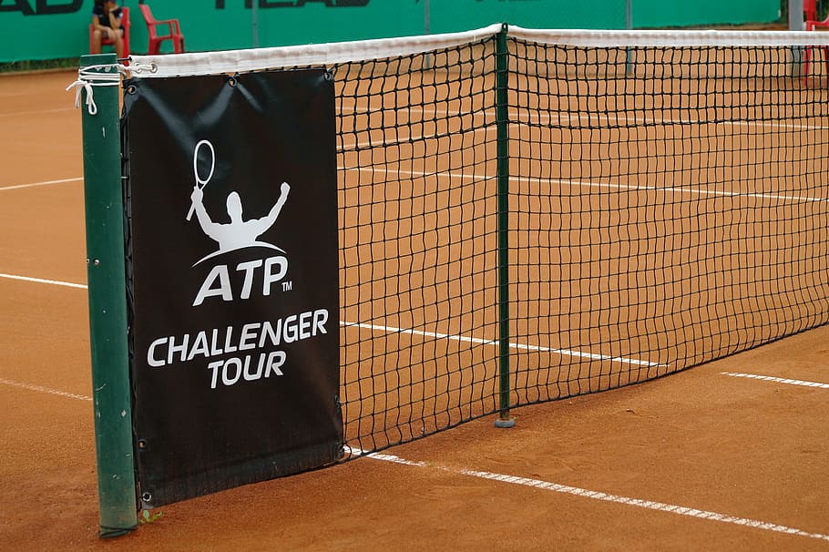 tennis court, atp, challenger tour, net, clay court, clay, text, western script, communication, sport