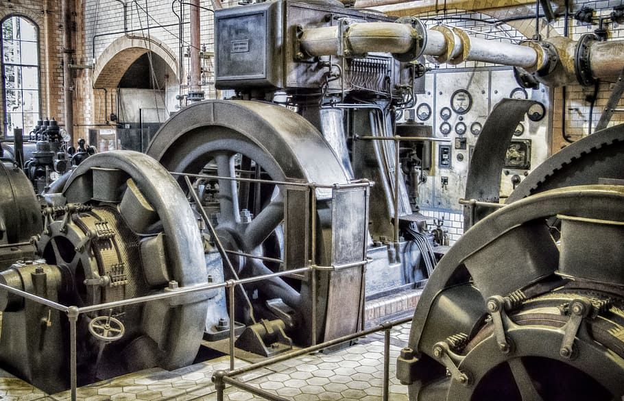 black industrial machines, lost place, generators, turbines, power generation, energy, power plant, current, electricity, electricity production