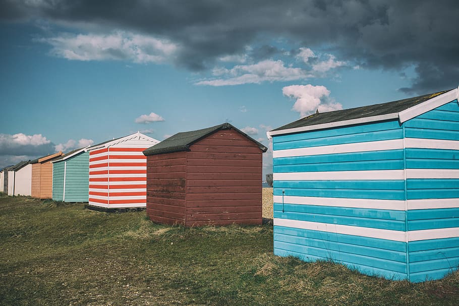 wide, angle shot, colourful beach huts, coast, england., captured, canon 5, 5d, Wide angle, shot