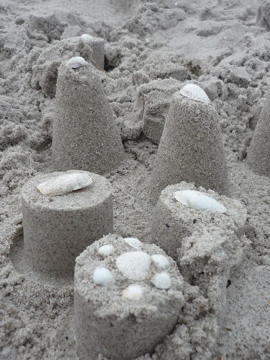 sand, sandburg, baltic sea, beach, build, mussels, land, nature, sandcastle, creativity