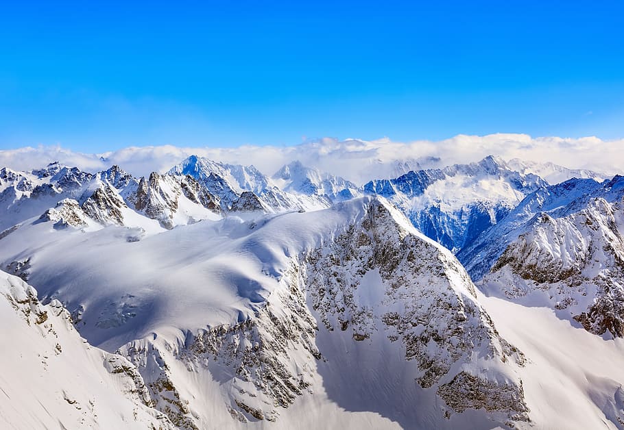 glacier mountain, blue, sky, daytime, alps, alpine, view, mt, titlis, switzerland