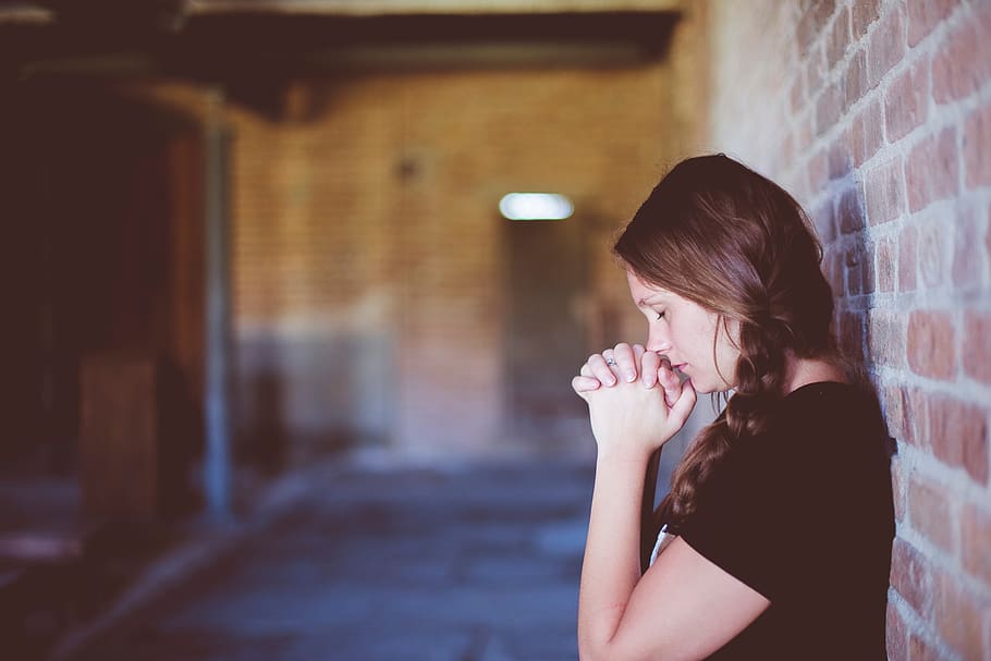 people, girl, alone, praying, wall, chapel, church, religion, one person, real people