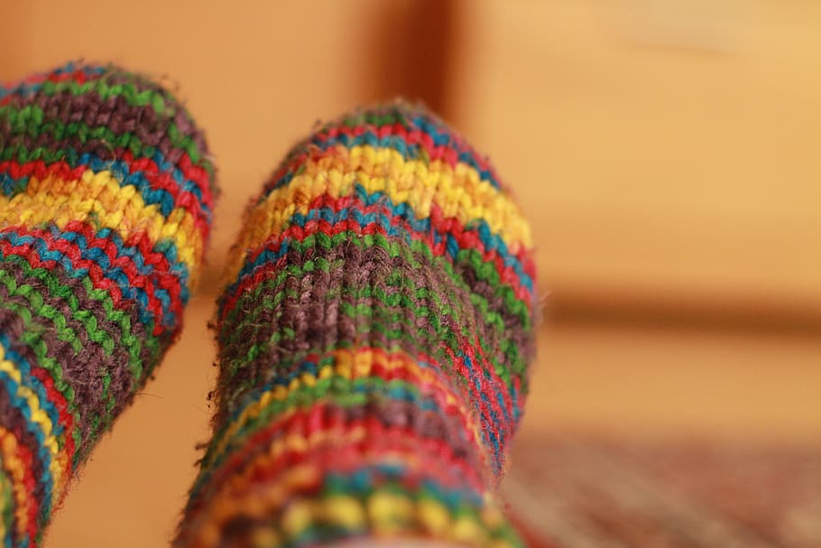 selective, focus photography, pair, multicolored, foot socks, sock, winter, warm, knit, colorful