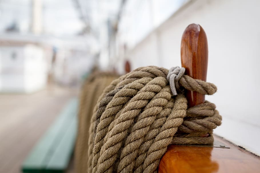 ropes, thaw, knot, sailing vessel, knotted, close up, cordage, hemp, sailing boat, ship traffic jams
