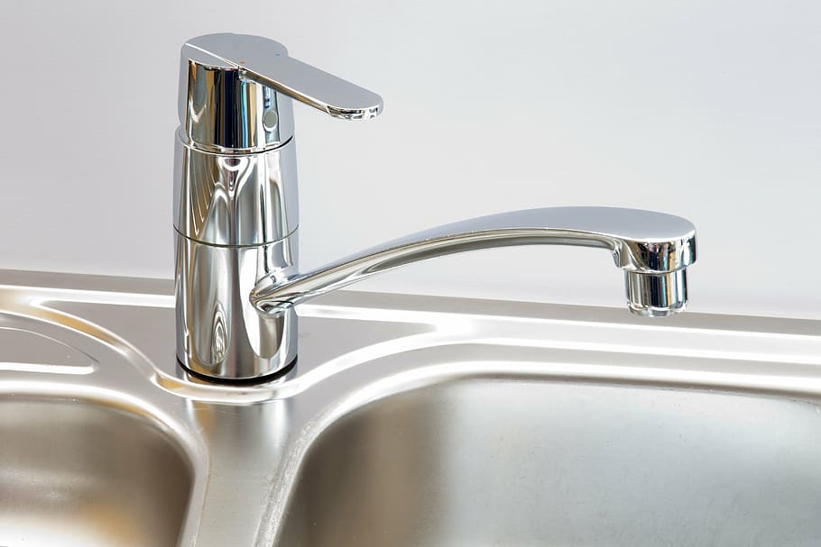 silver faucet, mixer tap, tap, water, faucet, kitchen, stainless, steel, sink, plumbing