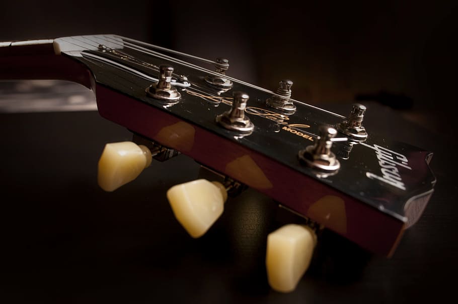closeup, foto, coklat, gibson headstock gitar, kayu, gitar, head, stock, listrik, string