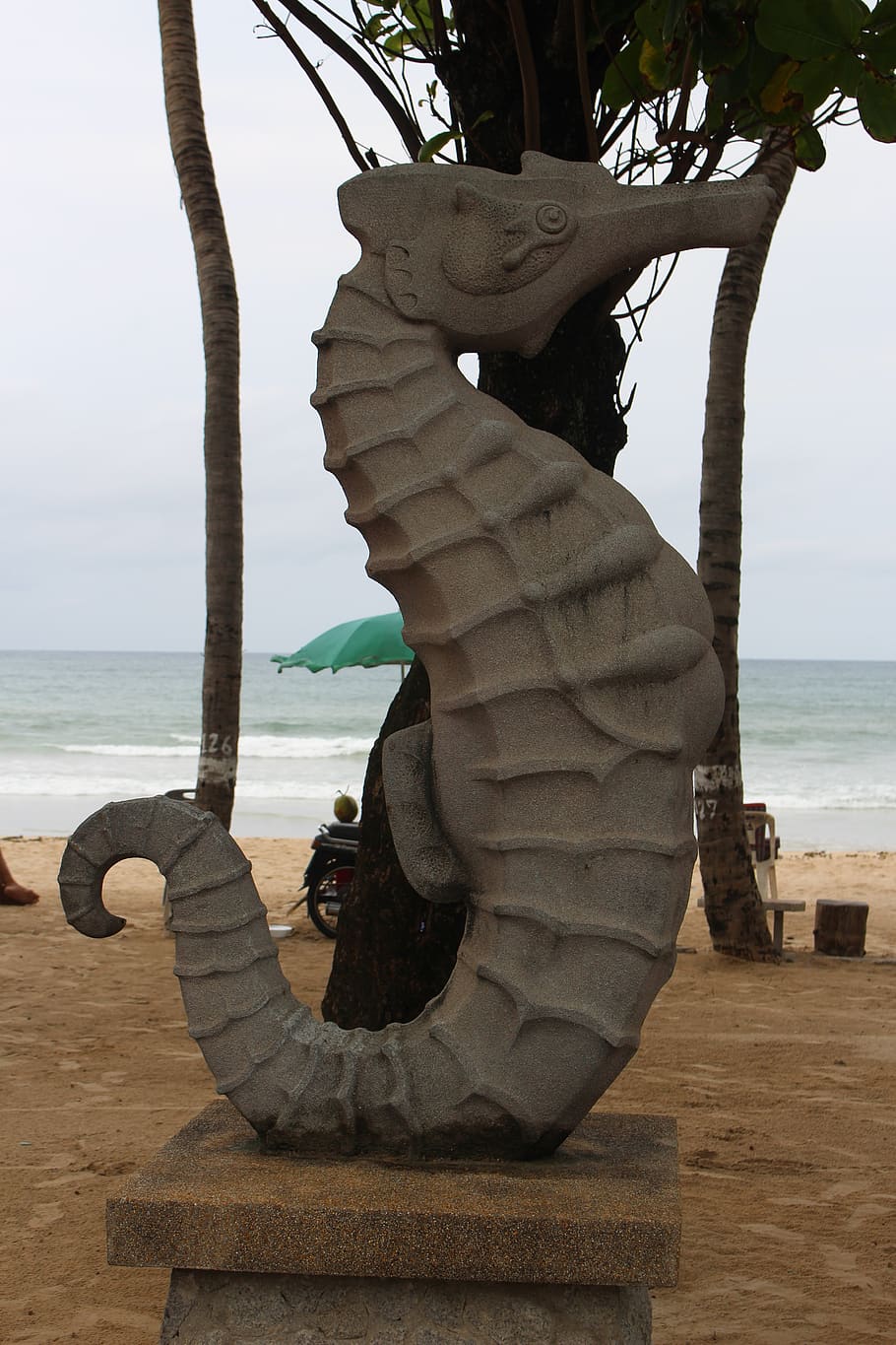 Tailandia, estatua, caballito de mar, escultura, viaje, playa, agua, mar, arte y artesanía, cielo