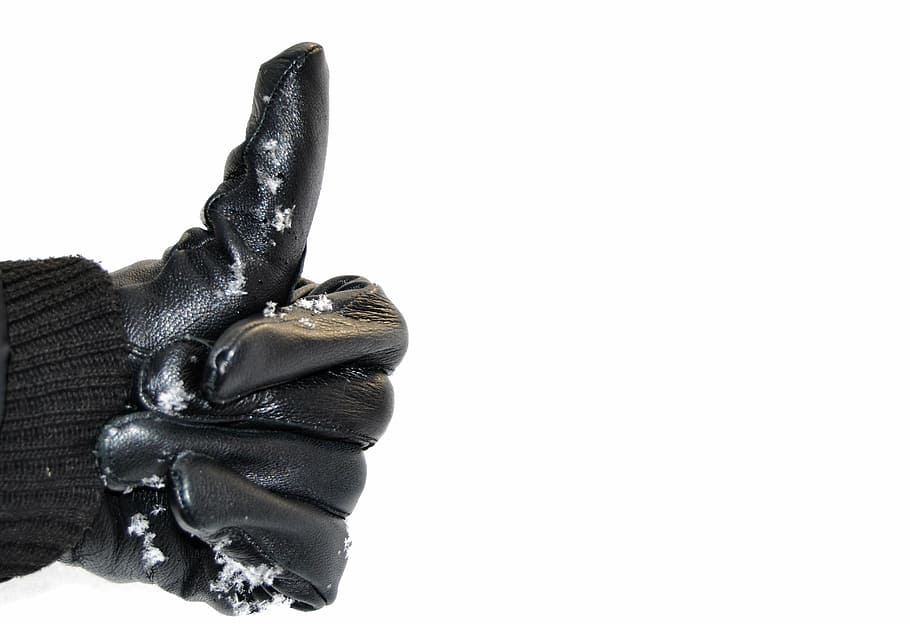 person, wearing, black, leather glove, thumbs, hand sign, ok, glove, hand, sign