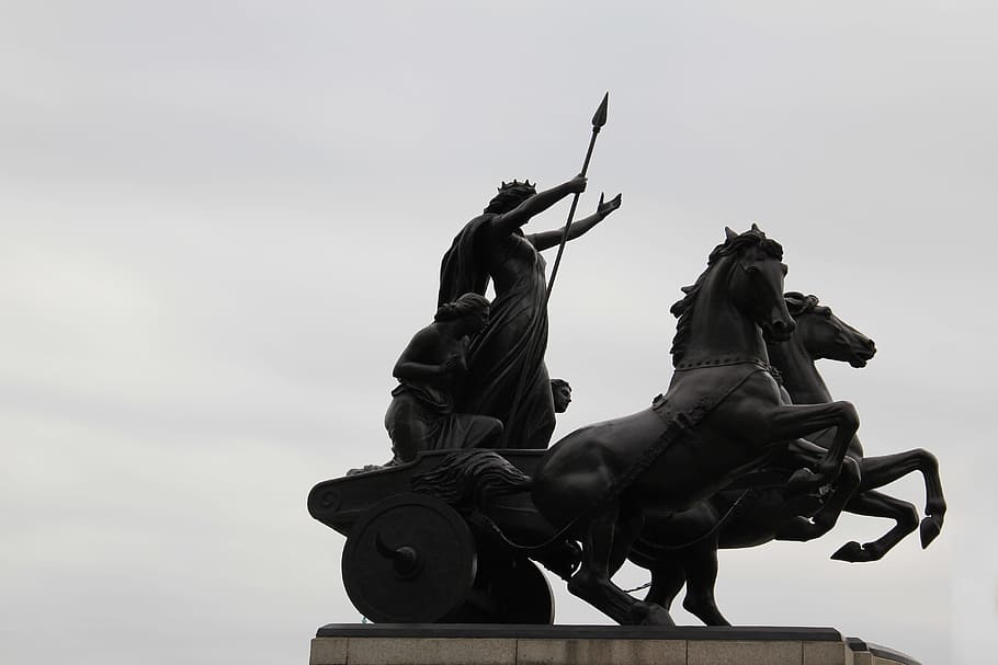 Londres, palacio, estatua, caballo, silueta, silueta de caballo, carro, reino unido, inglaterra, equitación