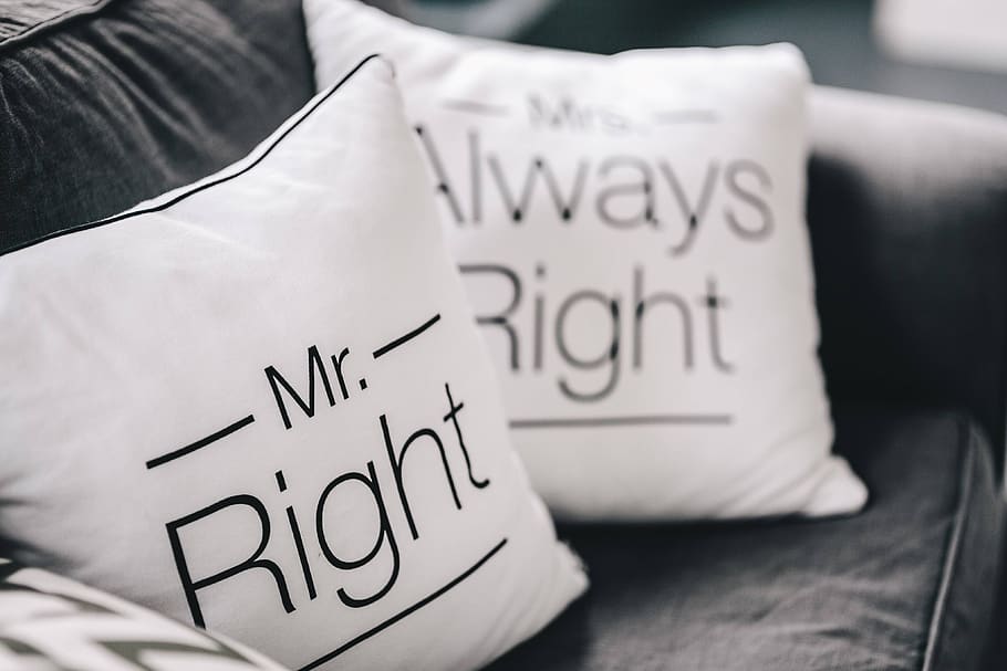 quote, couple, decorations, indoors, marriage, funny, mr right, mrs always right, pillowcase, comfortable