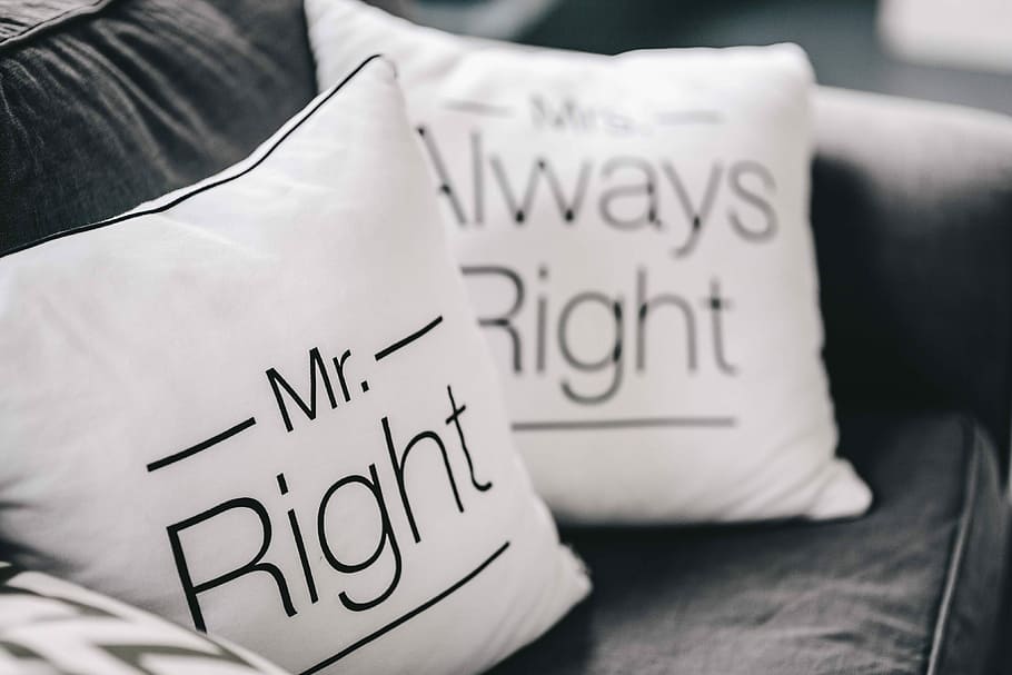 правая подушка, мистер правый, миссис, всегда, подушка, цитата, пара, украшения, в помещении, брак