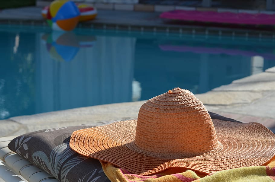 beige, sunhat, yellow, textile, pool, sun hat, resort, swimming pool, sun, hat