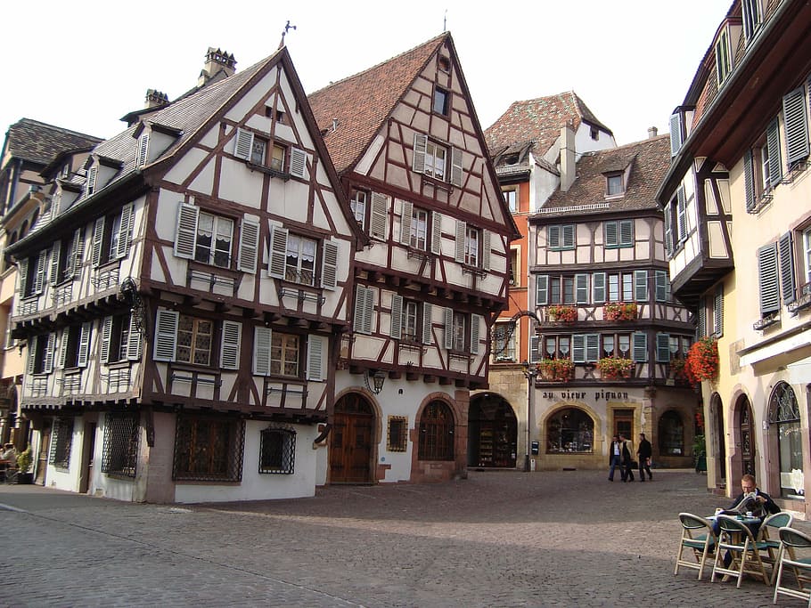 eguisheim, perancis, kota abad pertengahan, elsace, arsitektur, eropa, jalan, sejarah, kota, tua