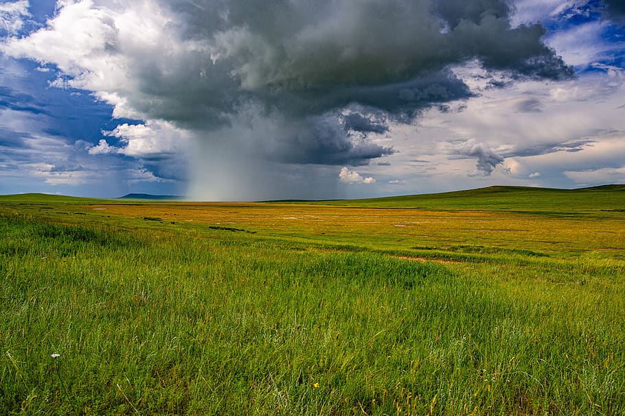 landscape, meadow, weather, storm, rainfall, cloud, earth, energy, mongolia, cloud - sky