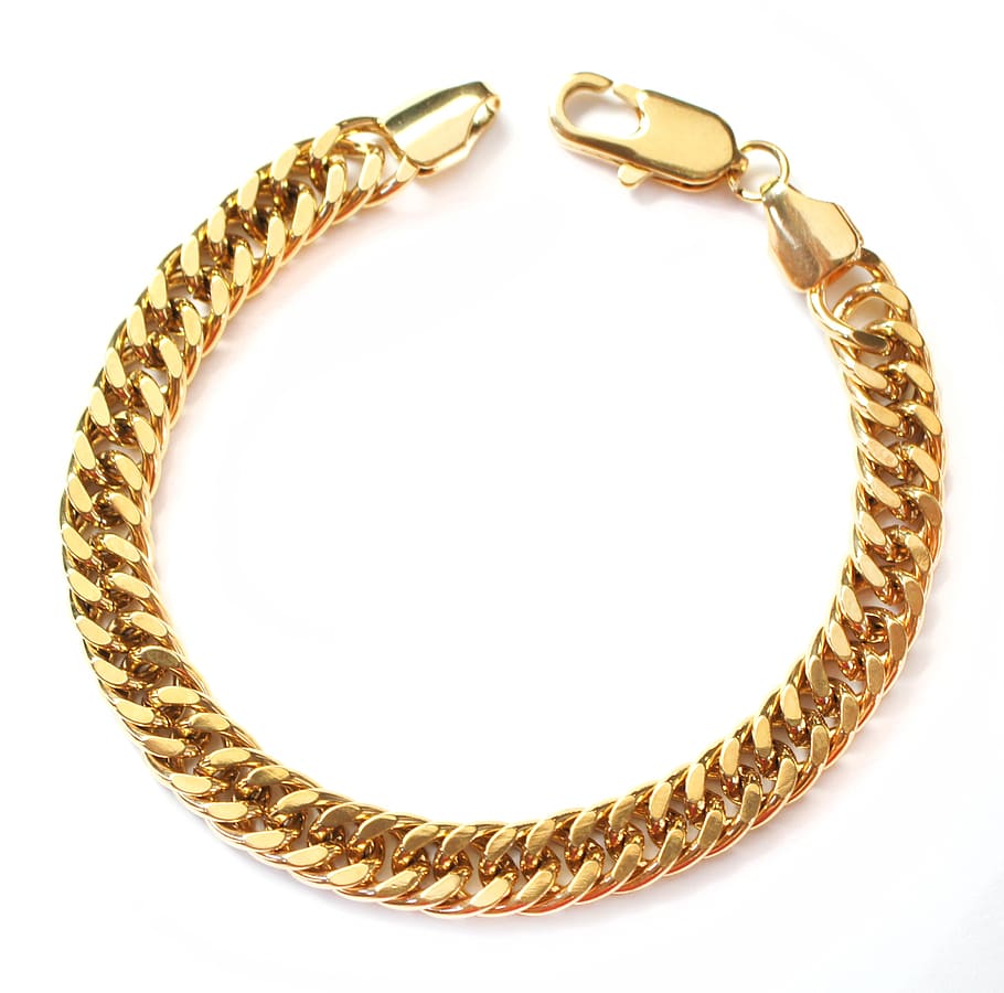 gold-colored chain bracelet, gold, chain, bracelet, jewelry, jewellery, adornment, elegance, glamor, jewel