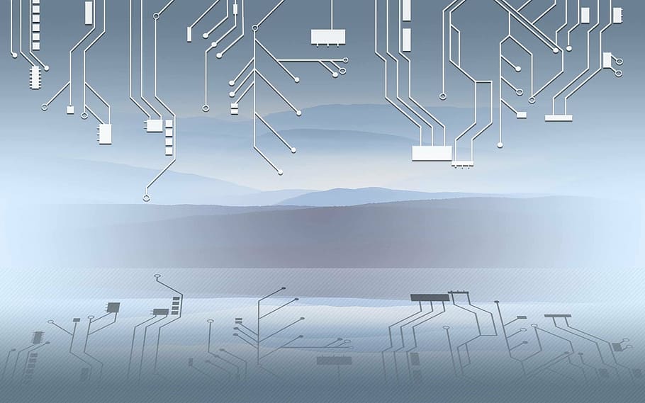 gray, mountains, electronic, system illustration, blue mountain, circuit, blue, background, abstract, technology