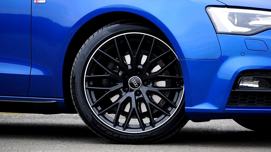 black, multi-spokes audi vehicle wheel, car, audi, wheel, alloy, automotive, vehicle, automobile, blue