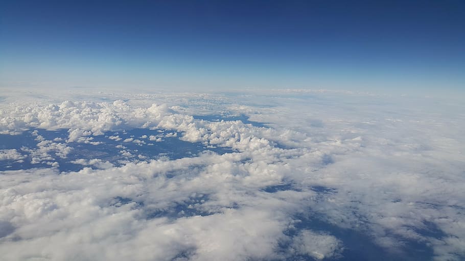 sky, the expanse, cloud, blue, high, nature, airplane, air, aerial View, flying
