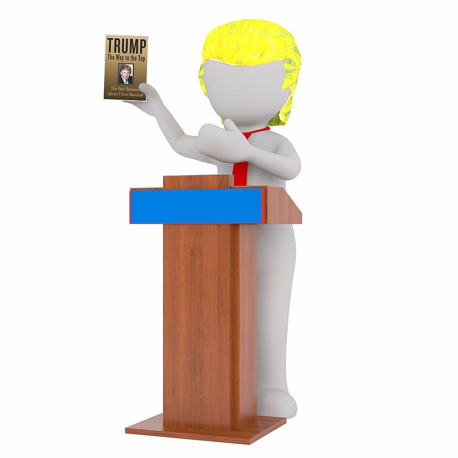 person, holding, donald trump book illustration, white male, 3d model, isolated, 3d, model, full body, white