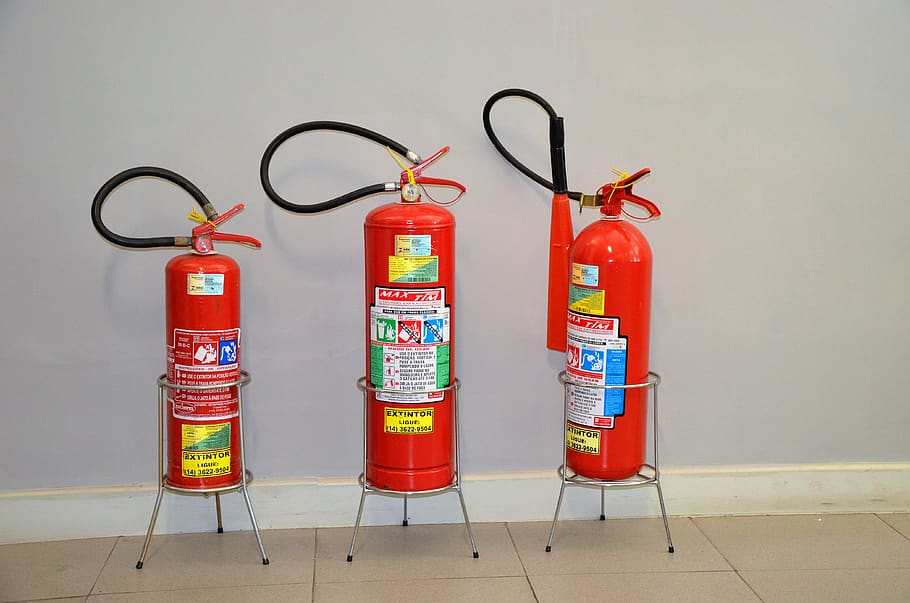 fire extinguisher, ground, red, emergency equipment, safety, security, protection, indoors, technology, metal