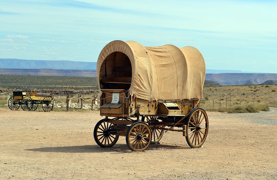 brown, carriage, white, cloud, blue, skies, ranch, hualapai, indian, grand canyon