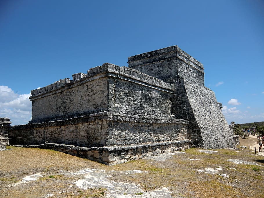 gray, concrete, structure, daytime, mayan, tulum, mexico, yucatan, temple, archeology