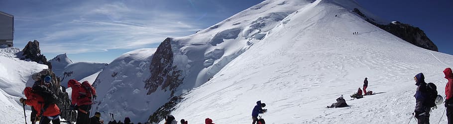 Gente, estancia, nieve, refugio de vallot, Mont Blanc, altitud, esquí, Alpes, montaña, Blanc