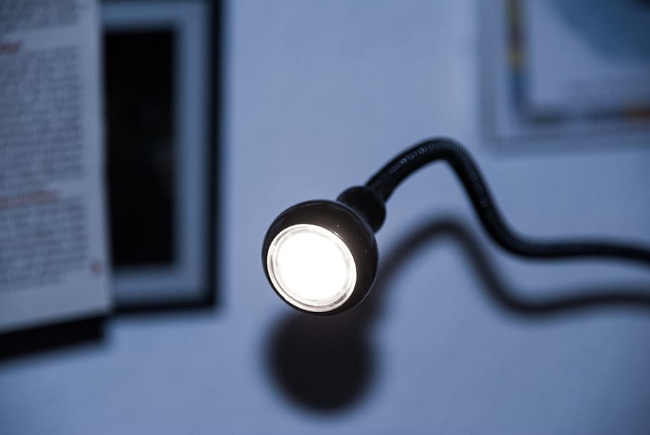 office, desk, lamp, light, night, single object, indoors, connection, selective focus, technology