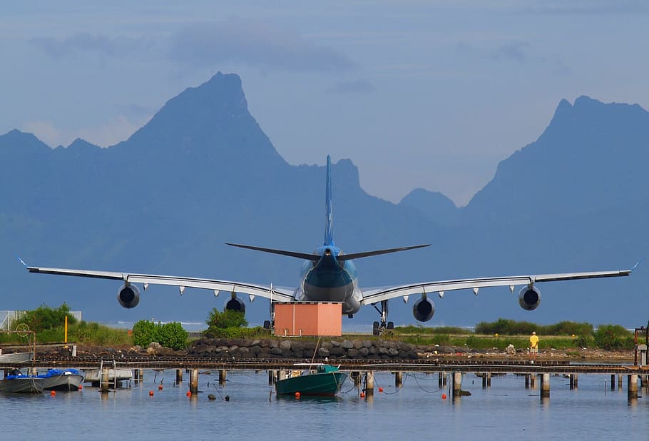 Moorea, French Polynesia, polynesia, aircraft, port, air, side, water, mountain, air vehicle