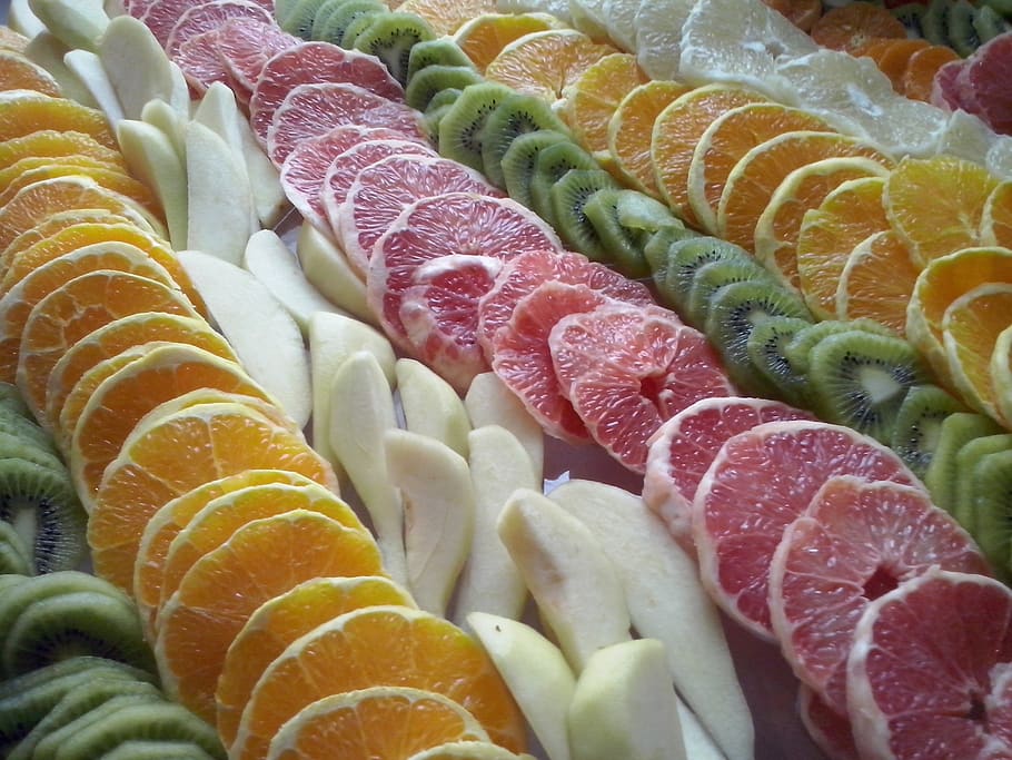 fruta, rodajas, aperitivo, naranja, pomelo, kiwi, comida y bebida, comida, frescura, fotograma completo