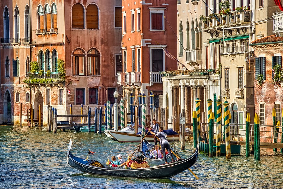 italy, gondola, venice, water, channel, architecture, romantic, boat, travel, city