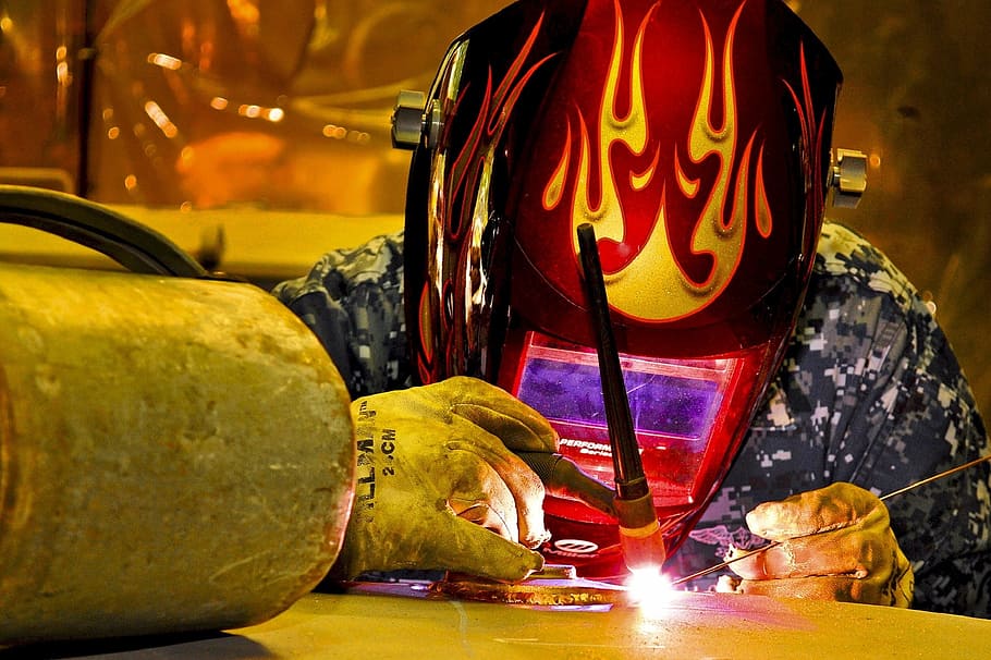 person using welder, construction, welding, welder, industry, worker, metal, military, person, labor