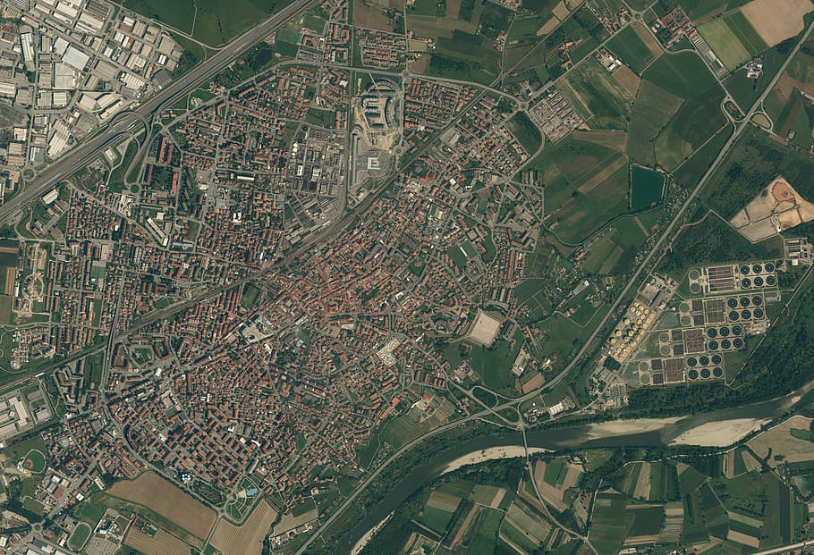 peta udara, foto satelit, kota kecil, kota tua, rencana, tata letak, arsitektur, eksterior bangunan, kota, struktur yang dibangun