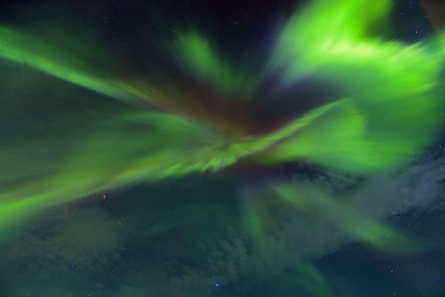 lampu aurora hijau, cahaya utara, norwegia, arktik, borealis, hijau, musim dingin, lanskap, skandinavia, tromso