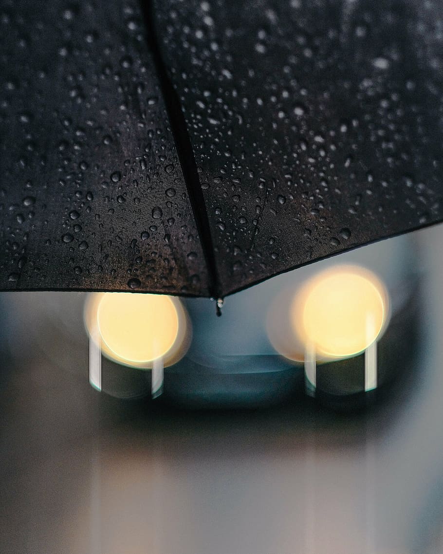 傘, 水露, 黒, 水, 滴, 雨, 外, ぼかし, ボケ, 電気ランプ