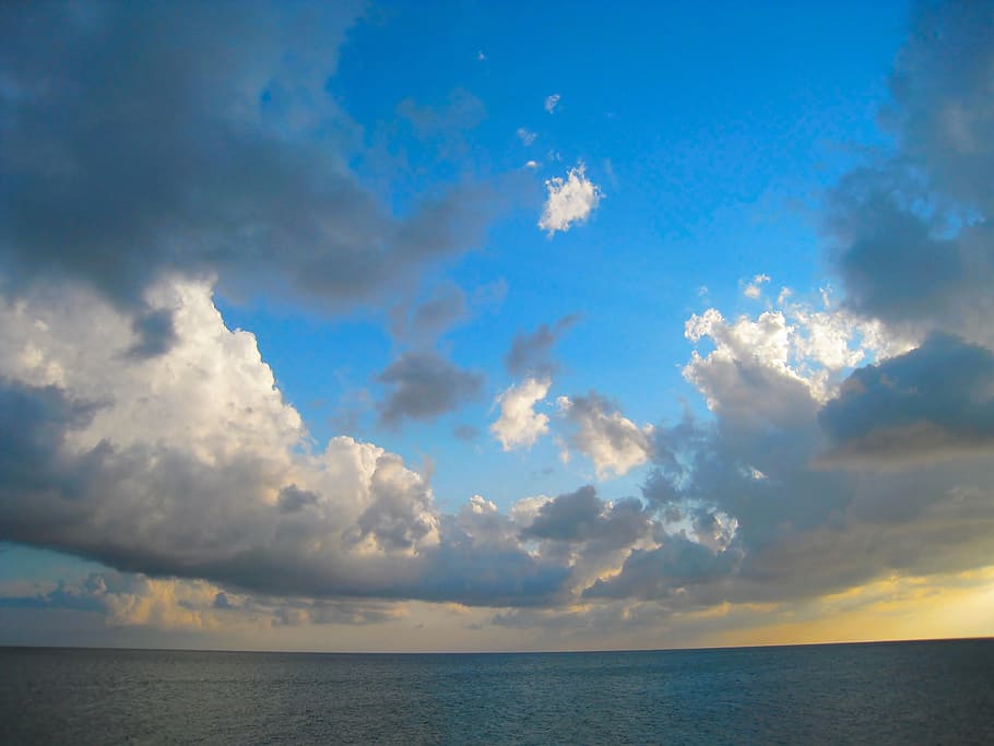 Evening, Dynamic, Sea, Horizon, Sky, cloud, wind, blue sky, white, ishigaki island