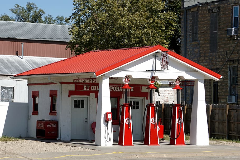 gas station, usa, gas, old, vintage, america, petrol, architecture, built structure, building exterior