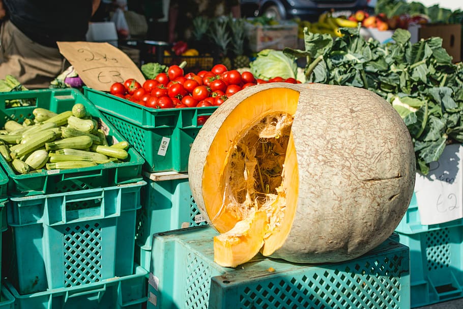 abóbora, mercado, Enorme, mercado dos agricultores, Malta, fora, legumes, alimentos, vegetais, frescura