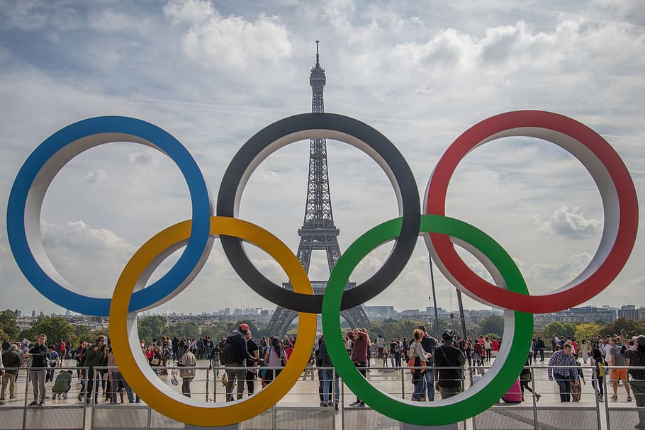 anillos olímpicos, parís, turismo, deportes, cielo, ciudad, viajes, al aire libre, arquitectura, punto de referencia