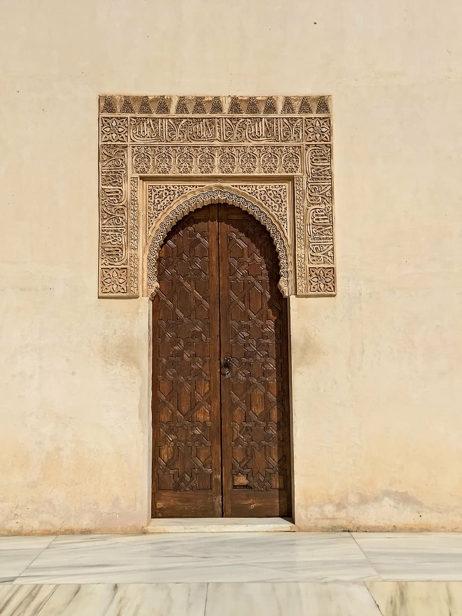 brown wooden door, granada, alhambra, generalife, rural, picturesque, famous, landmark, muslim, islam