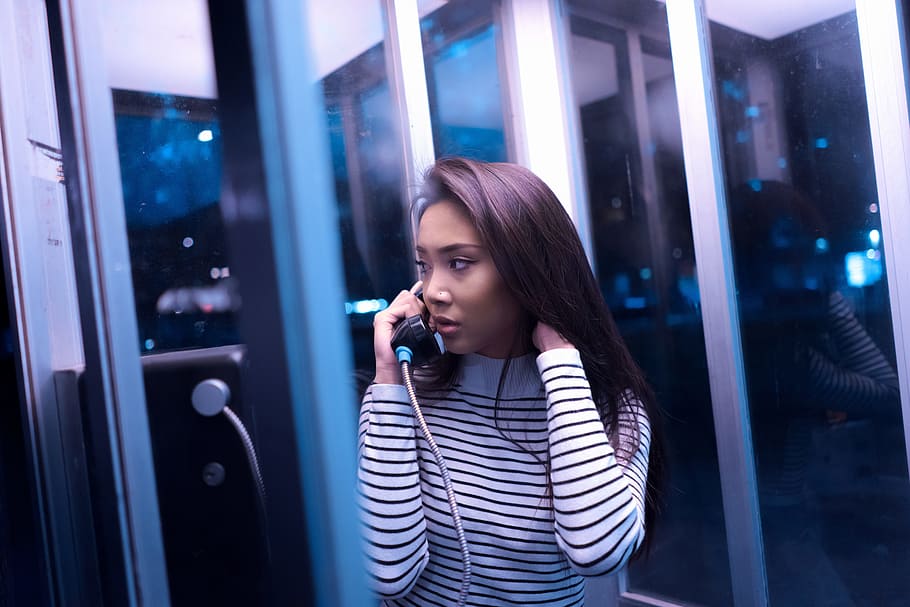 woman, inside, telephone booth, calling, people, girl, beauty, telephone, call, communication