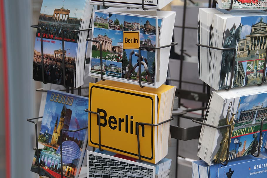 Postcard, Travelcard, Berlin, Holiday, day, outdoors, city, close-up, communication, text