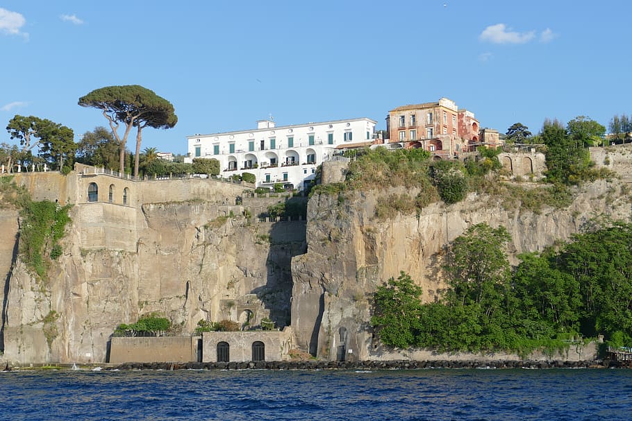 sorrento, italy, mediterranean, tourism, cliff, coast, hotel, campania, pine, architecture