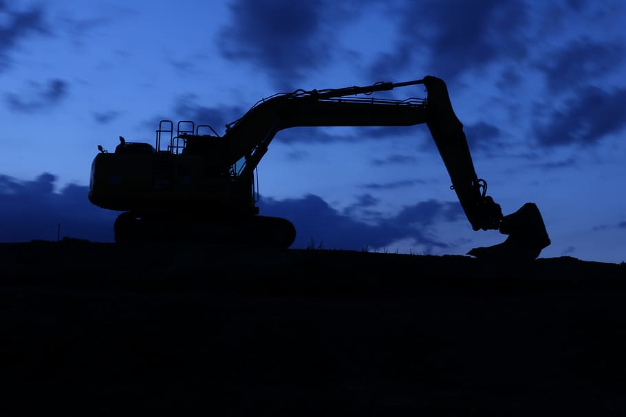excavators, night, night construction site, construction work, site, industry, night shift, technology, silhouette, construction industry