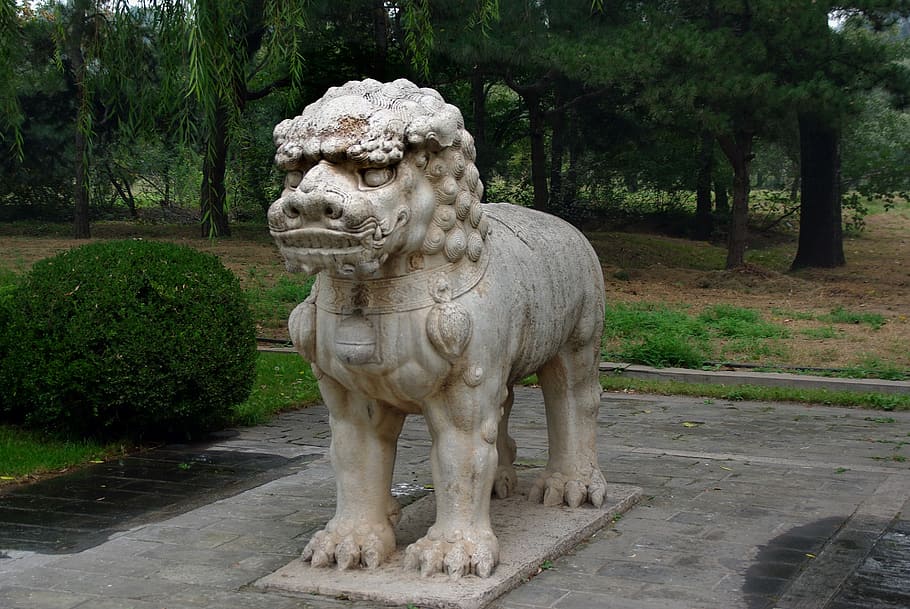 China, Pekin, Ming, Tomb, Statue, ming tomb, sculpture, mythology, lion - Feline, famous Place