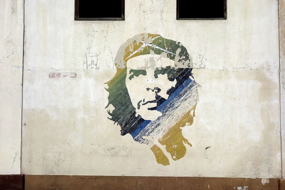 man painting, wall, cuba, che, guevara, guerrilla, fight, fighter, soldier, havana