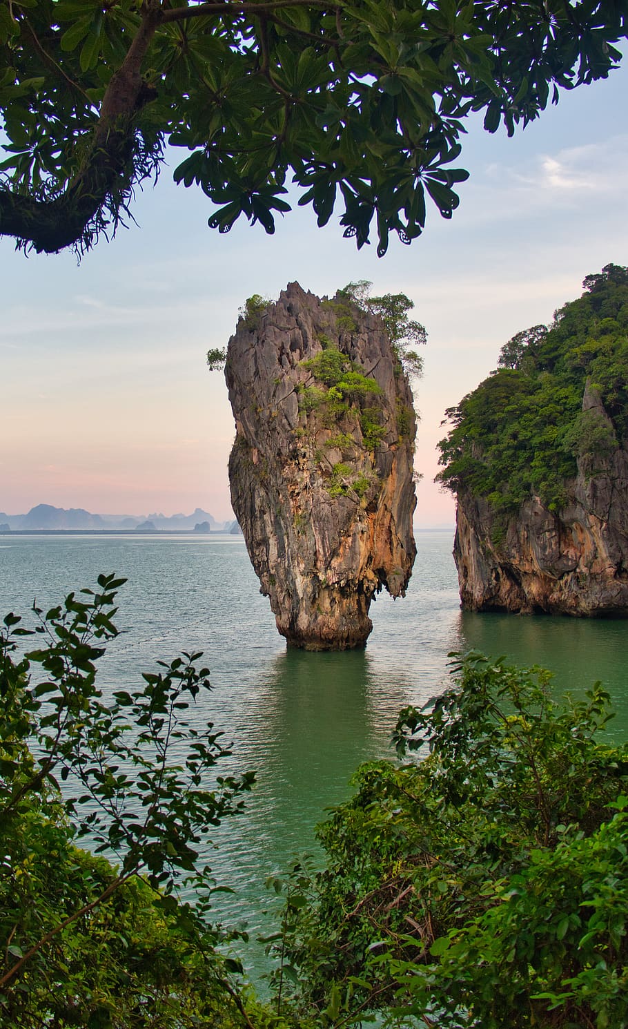 khao phing kan, james bond island, pinnacle, khao ta-pu, water, sea, thailand, plant, scenics - nature, tree